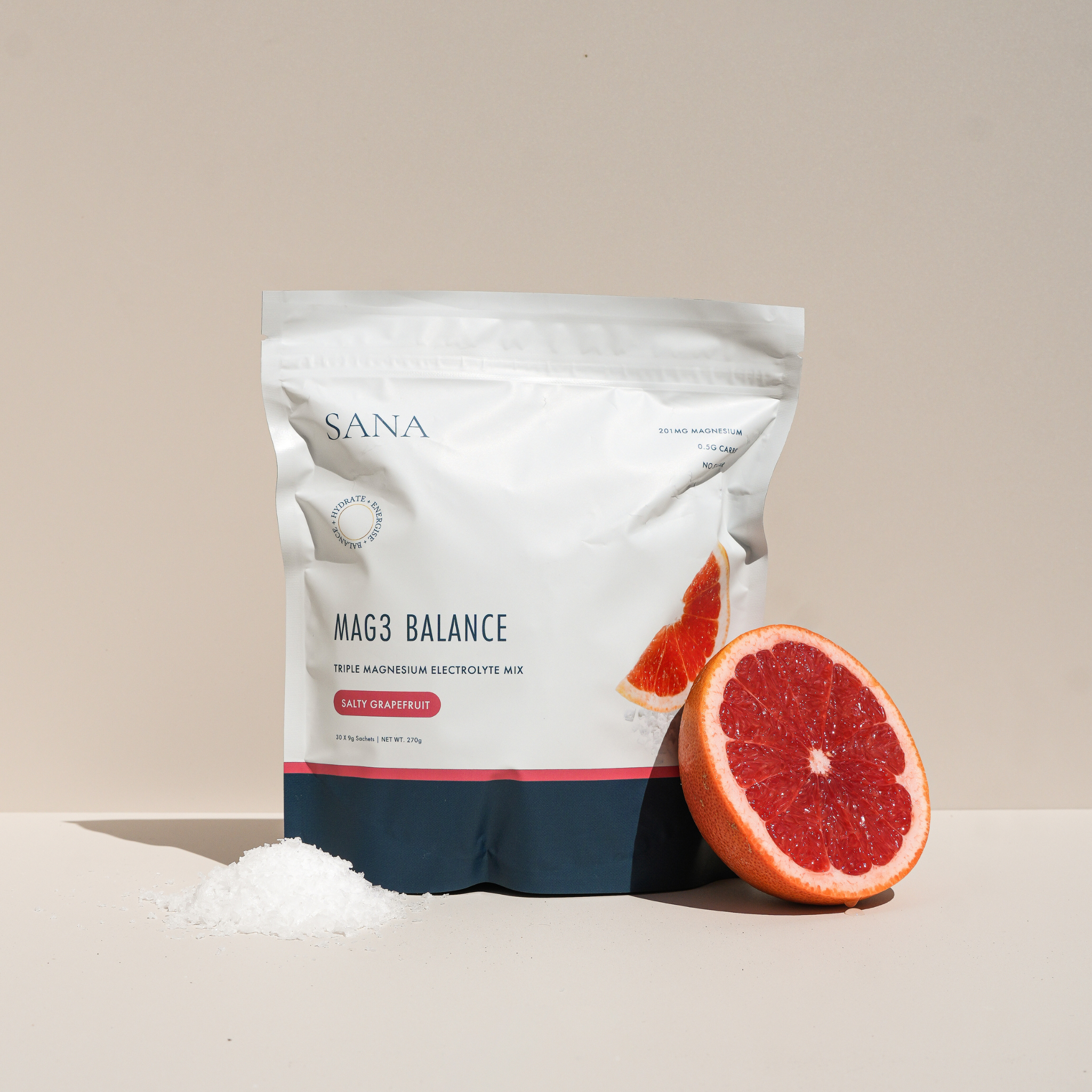 SANRAE (Formerly SANA) Mag3 Balance Triple Magnesium Electrolyte Mix | Salty Grapefruit (30 x 9g sachets)