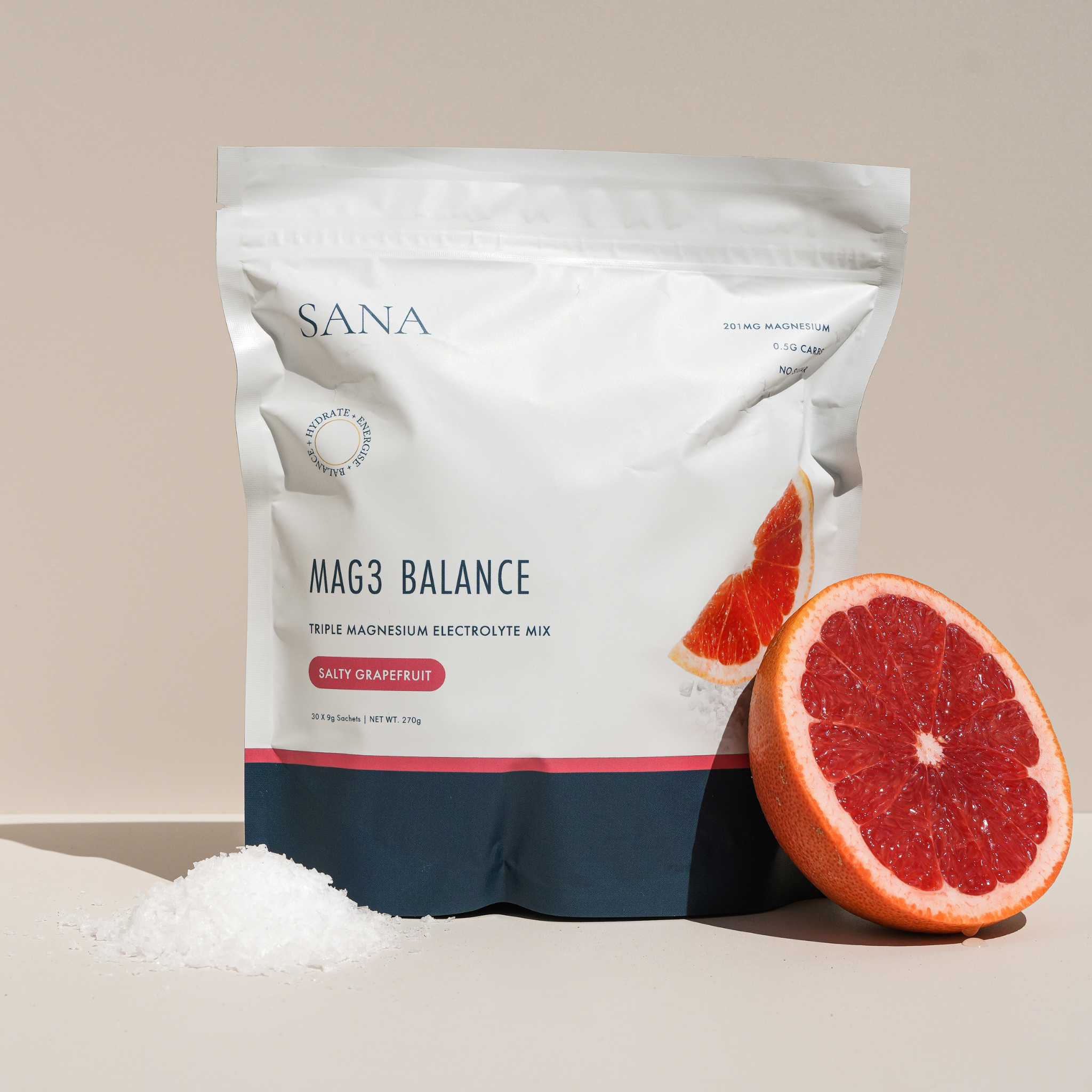 SANRAE (Formerly SANA) Mag3 Balance Triple Magnesium Electrolyte Mix | Salty Grapefruit (30 x 9g sachets)