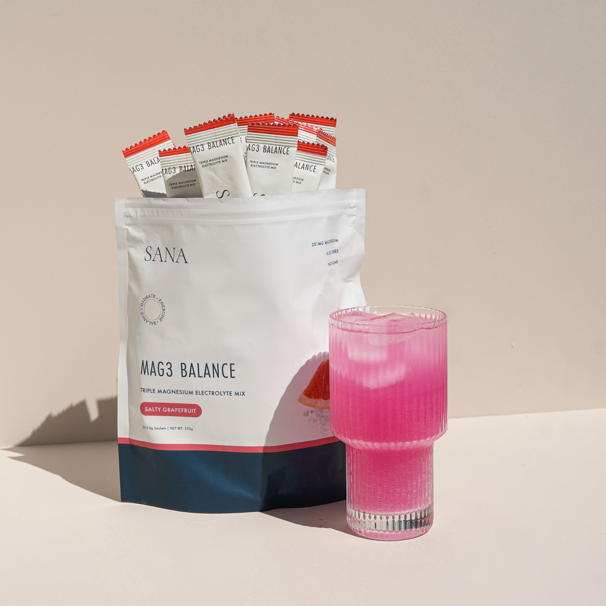 SANRAE (Formerly SANA) Mag3 Balance Triple Magnesium Electrolyte Mix | Salty Grapefruit (30 x 9g sachets)