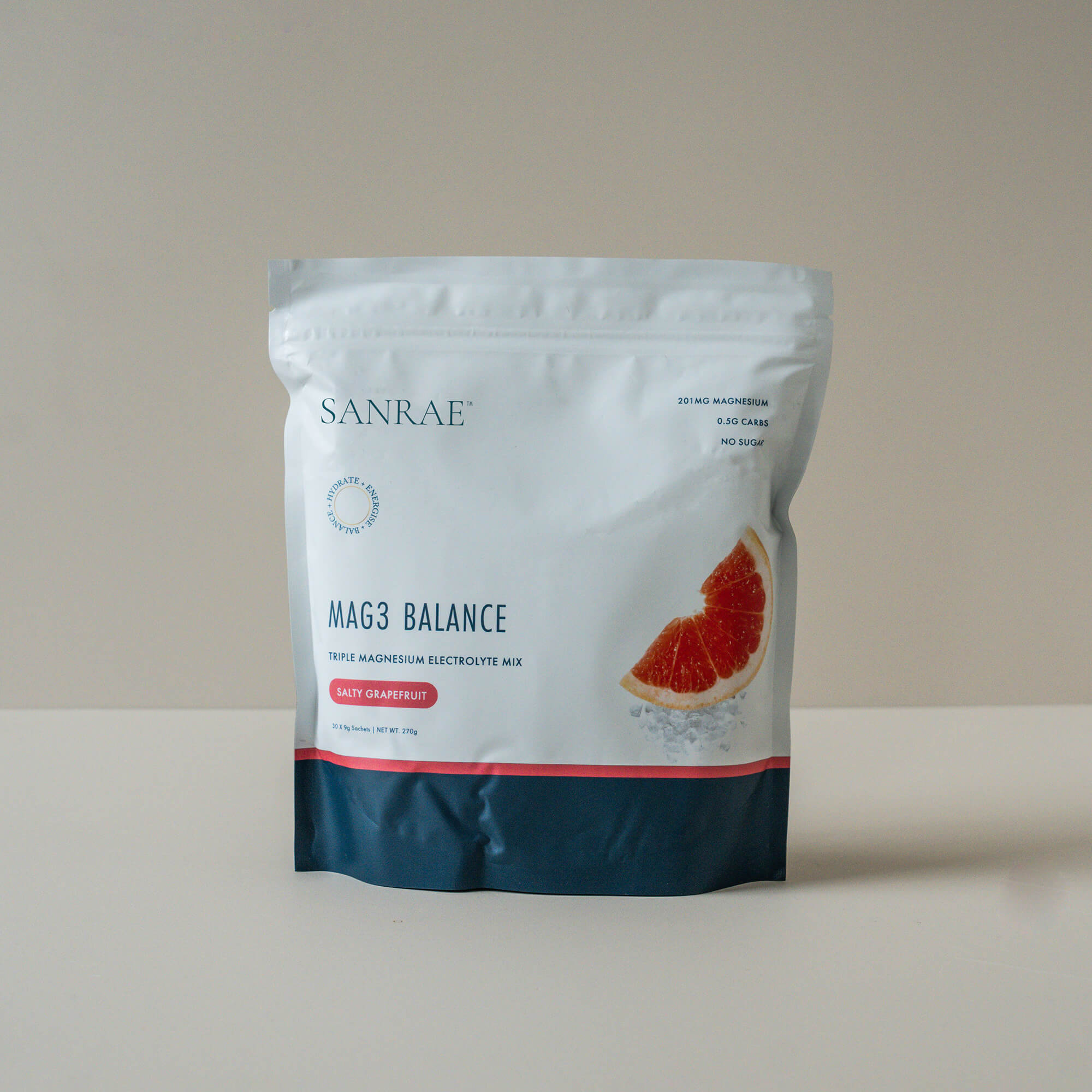 SANRAE (Formerly SANA) Mag3 Balance Triple Magnesium Electrolyte Mix | Salty Grapefruit (30 x 9g sachets)